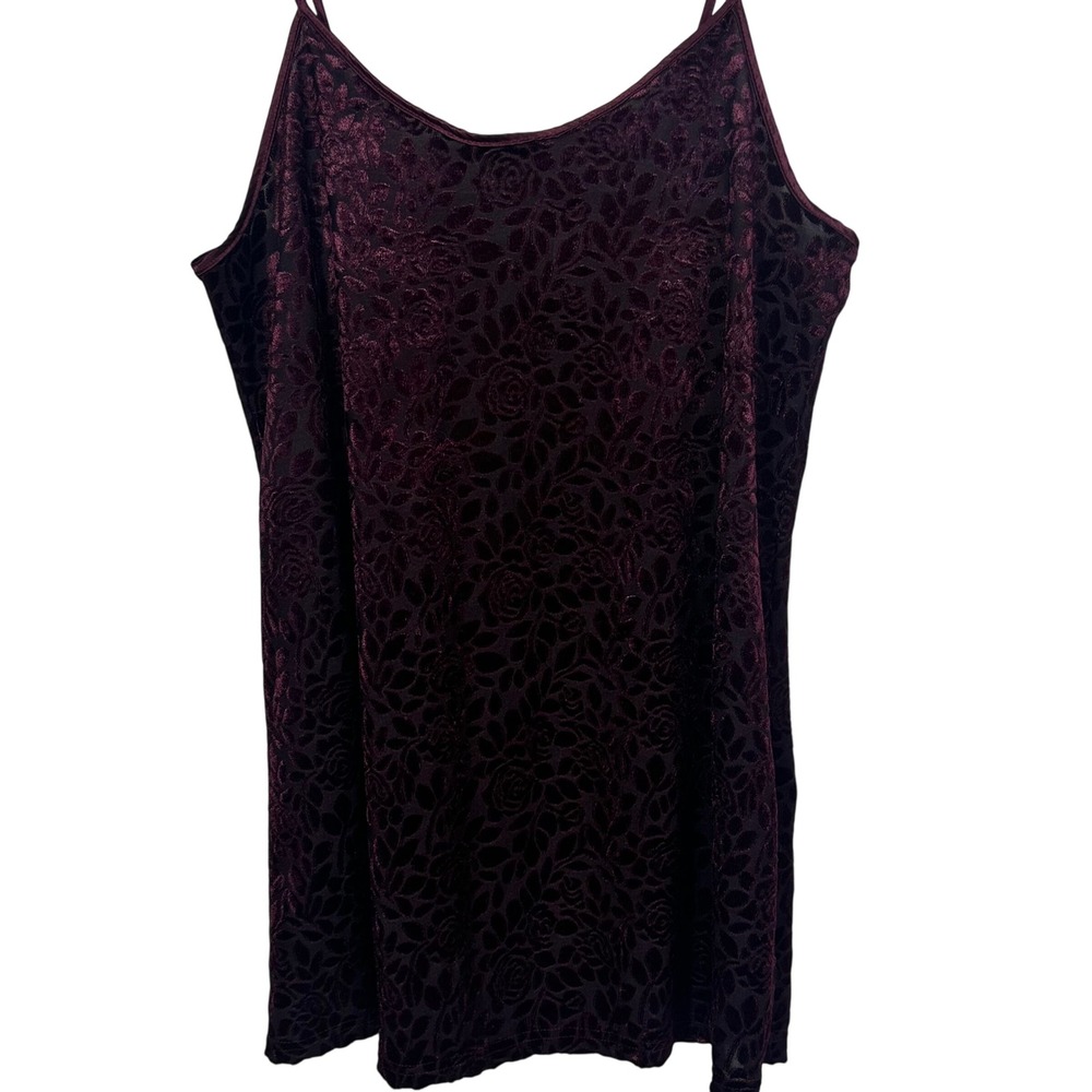 Vassarette Womens Burgundy Floral Burnout Velvet Camisole Tank Top Large RN90048 - Picture 6 of 16